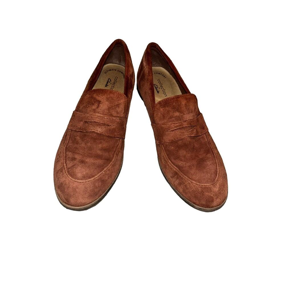 Clarks Women's Suede Loafers in Rust Brown